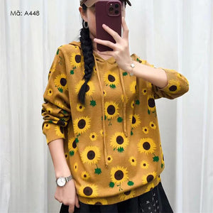 Áo hoodies len dài tay in hoa hướng dương - A448
