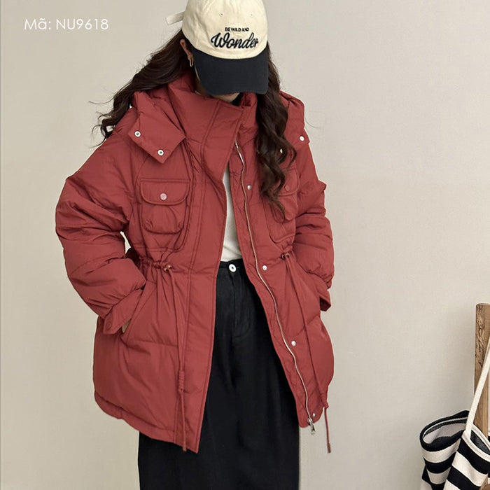 Áo khoác parka dài tay cổ đứng có mũ lót lông - NU9618