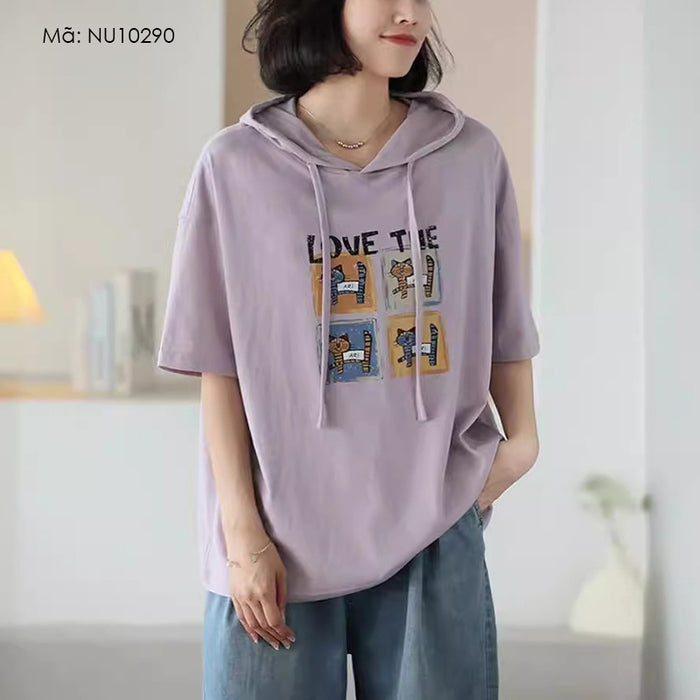 Áo hoodies ngắn tay in những chú mèo - NU10290