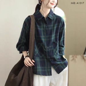 Áo sơ mi dài tay caro túi vuông - A1317