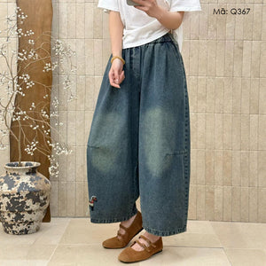 Quần baggy denim lửng thêu chú ngựa - Q367