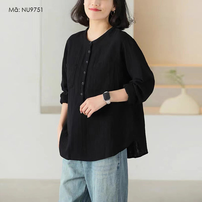 Áo sơ mi dài tay cổ tròn túi lớn nhỏ - NU9751