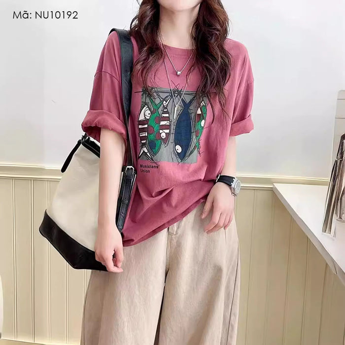 Áo T-shirt ngắn tay cổ tròn in những chú cá - NU10192