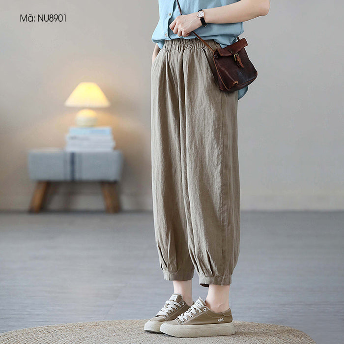 Quần baggy linen lưng thun ống túm xếp ly - NU8901