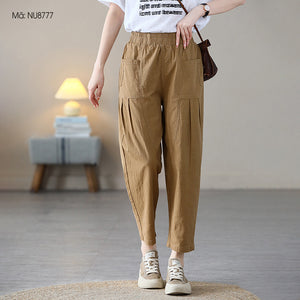 Quần baggy linen lưng thun hai túi vuông xếp ly - NU8777