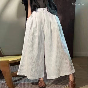Quần baggy linen lưng thun cạp cao ống rộng - Q103