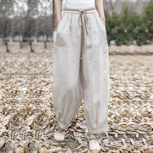 Quần baggy linen lưng thun dây rút túi vuông bo gấu - NU9794