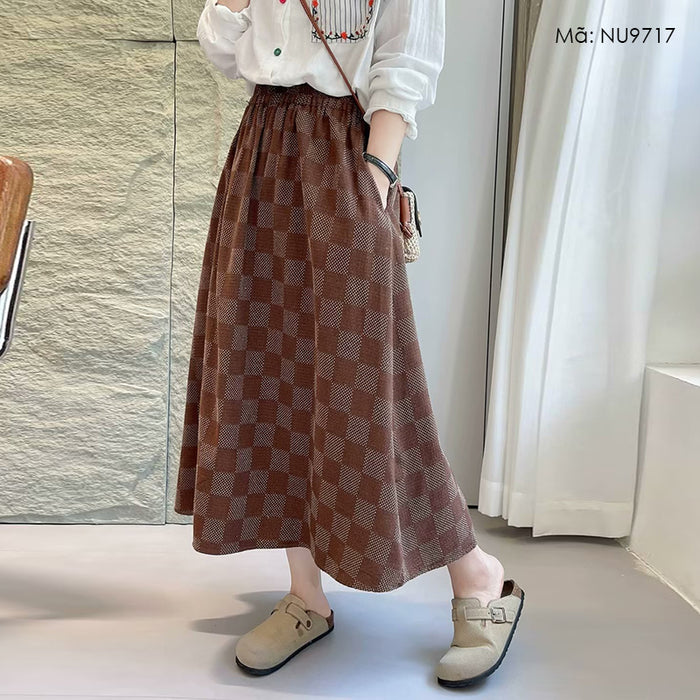 Chân váy kẻ sọc caro bàn cờ lưng thun - NU9717