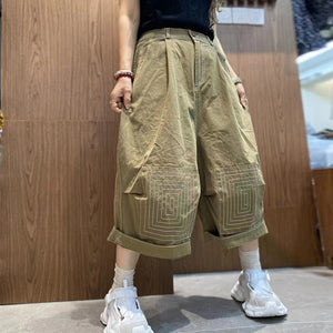 Quần baggy lửng lưng thun vá vòng soáy vuông - NU10339