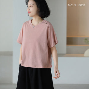 Áo T-shirt ngắn tay cổ tròn thêu chú cón nhỏ - NU10083