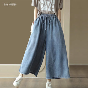 Quần baggy denim lưng thun dây rút ống rông hai túi chéo - NU8988