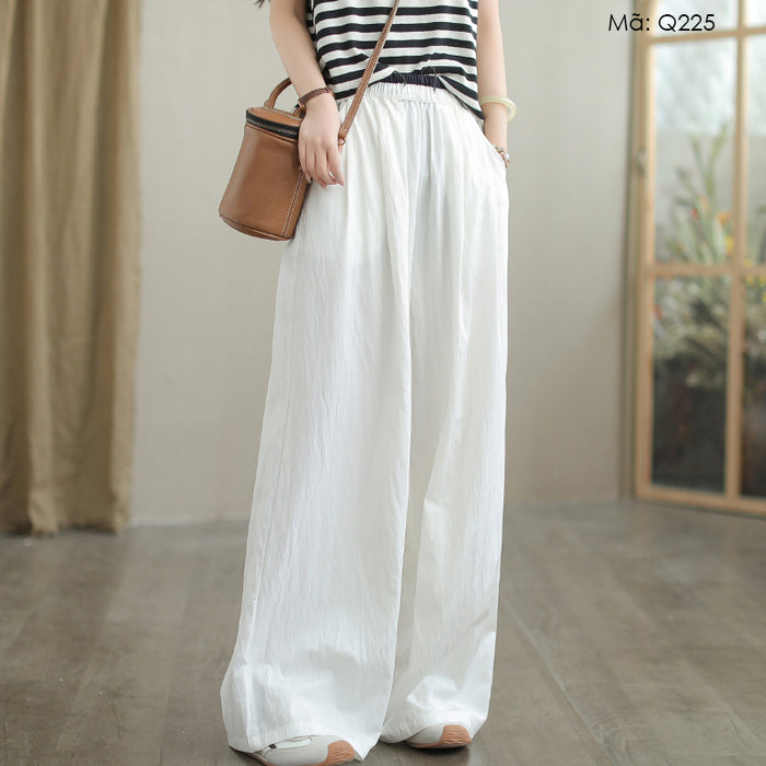 Quần baggy linen lưng thun dây rút ống đứng túi chéo - Q225