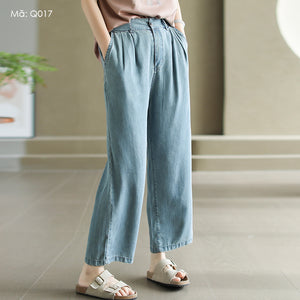 Quần baggy denim lưng thun ống đứng hai túi sau - Q017