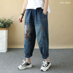 Quần baggy denim lửng thêu những chú thỏ - Q235