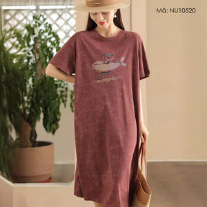 Đầm liền ngắn tay cổ tròn in lái máy bay - NU10520