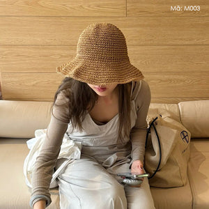 Mũ cói móc tay retro vành rộng - M003
