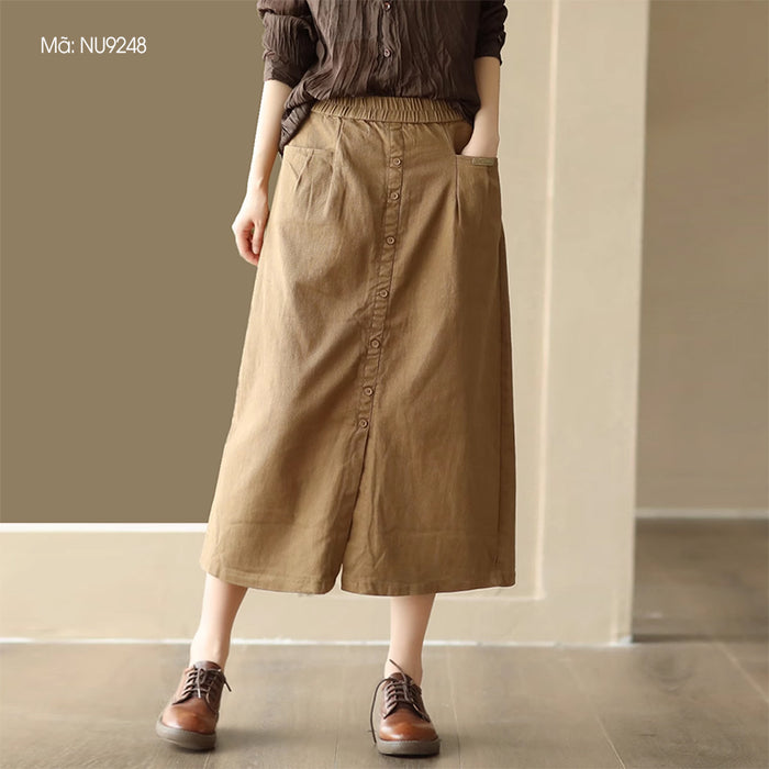 Chân váy retro lưng thun khuy kiểu một túi sau - NU9248