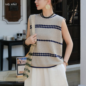 Áo T-shirt len đan sát nách cổ tròn - A961