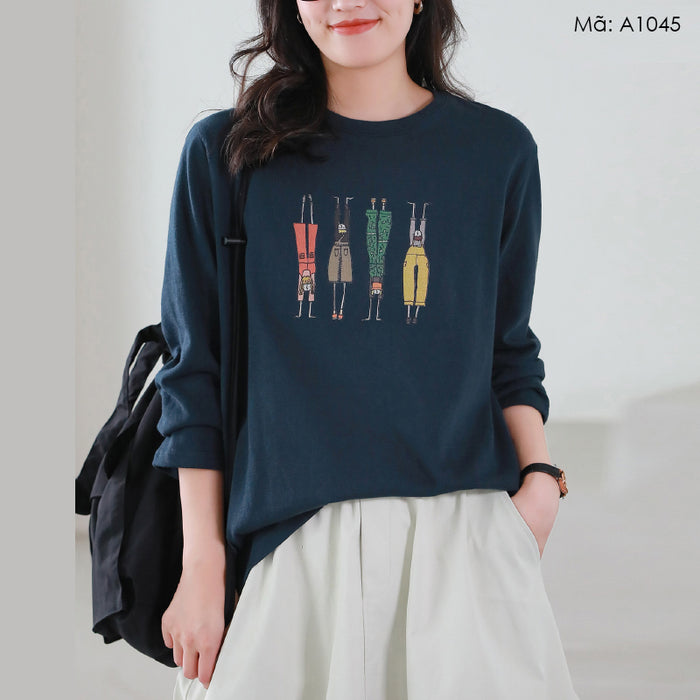 Áo T-shirt dài tay in hình - A1045