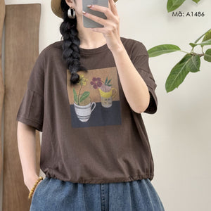 Áo T-shirt ngắn tay cổ tròn in hình - A1486
