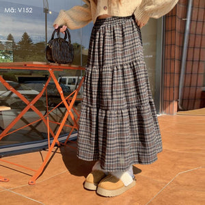 Chân váy dáng dài kẻ caro - V152