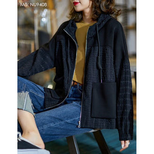 Áo khoác Cardigan dài tay có mũ hai túi vuông - NU9408