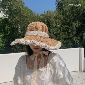 Mũ cói móc retro vành rộng - M002