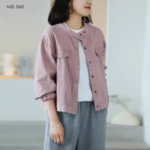 Áo khoác denim dài tay cổ đứng - A063