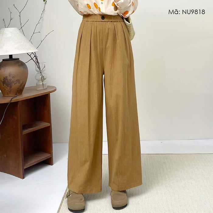 Quần baggy linen lưng thun ống rộng đính khuy - NU9818