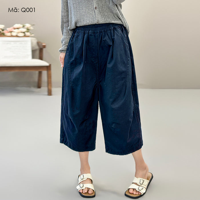 Quần baggy lửng lưng thun ống rộng hai túi chéo - Q001