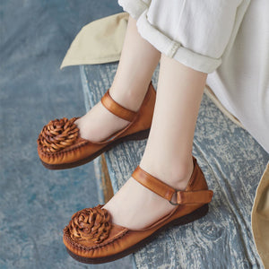Giày da morigirl retro đế thấp đính hoa xoắn ốc - OD2286