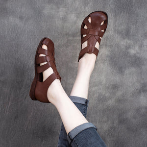 Giày da sandal retro đế bằng quai dán - OD2306