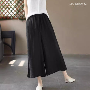 Quần baggy linen lưng thun ống rộng in đồng màu - NU10124