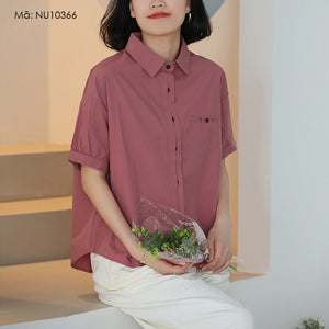 Áo sơ mi ngắn tay cổ đức kiểu giấu khuy một túi - NU10366