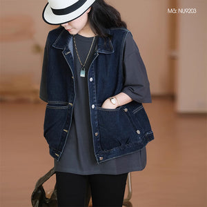 Áo khoác gile denim sát nách cổ đức hai túi - NU9203