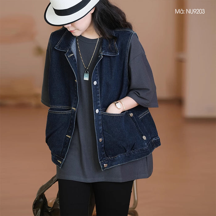 Áo khoác gile denim sát nách cổ đức hai túi - NU9203