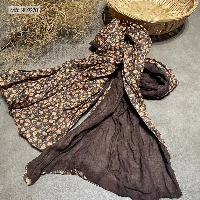 Khăn quàng linen retro in hoa hồng một mặt - NU9270