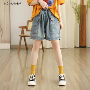 Quần sooc denim lưng thun túi vuông có nắp - NU10309