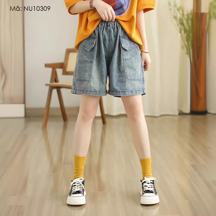 Quần sooc denim lưng thun túi vuông có nắp - NU10309