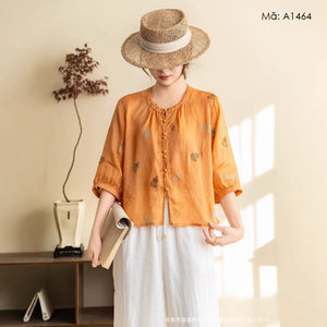 Áo sơ mi tay lửng thêu trừu tượng - A1464
