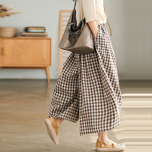 Quần baggy lưng thun kẻ sọc caro ống rộng - NU9855