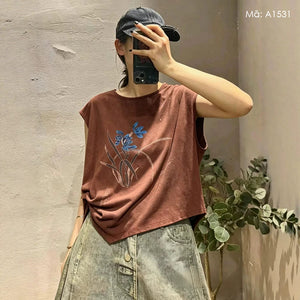 Áo T-shirt sát nách in hoa - A1531