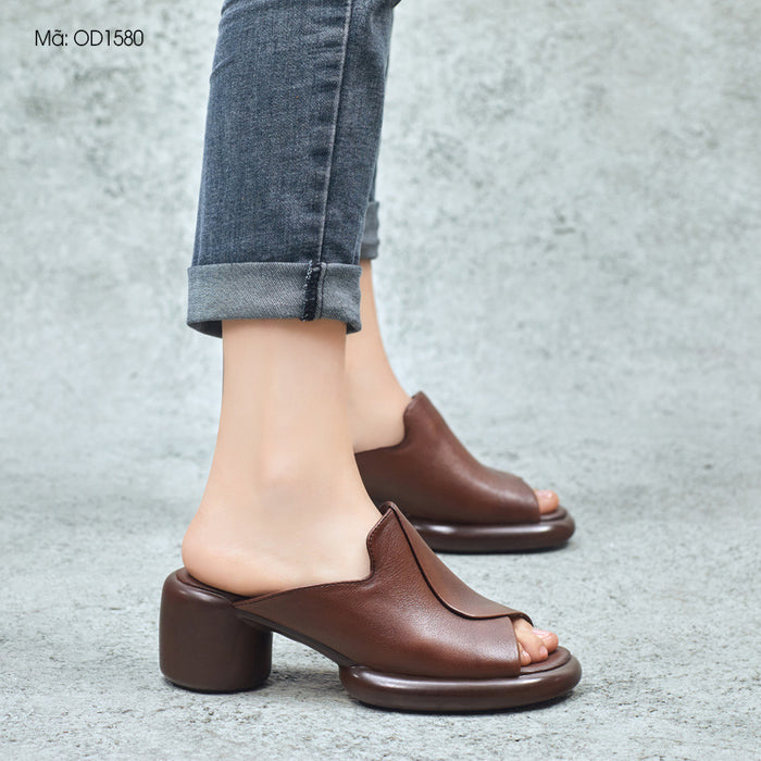 Dép da retro đế đế cao mũi tròn - OD1580