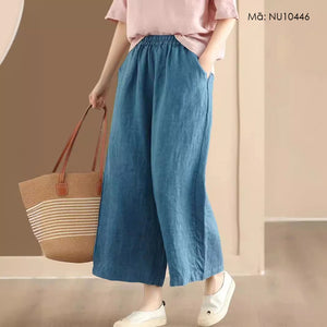 Quần baggy linen lưng thun ống đứng hai túi chéo - NU10446