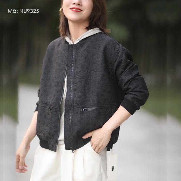 Áo khoác bóng chày dài tay hoa văn retro dập nổi - NU9325