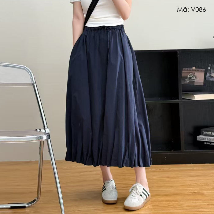 Chân váy lưng thun dây rút vạt xếp ly - V086