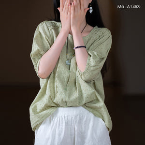 Áo sơ mi ngắn tay thêu hoa - A1453