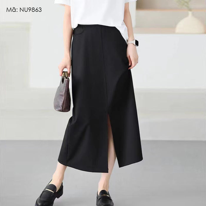 Chân váy retro lưng xẻ tà cạp cao - NU9863