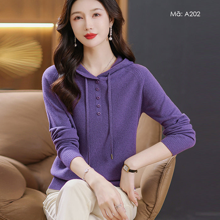 Áo hoodies len tăm dài tay khuy cài - A202