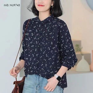 Áo sơ mi dài tay cổ pipi in hoa liti vạt mullet - NU9743